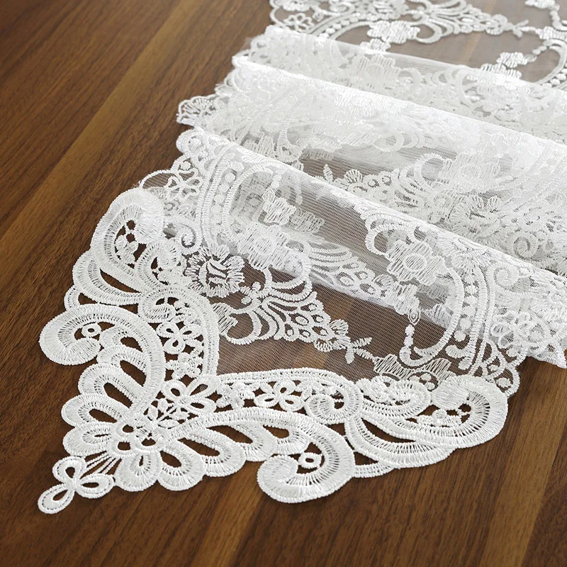 

Mordern a whole piece lace dinner table runner for wedding, home decor embroidery white & champagne table furniture cover