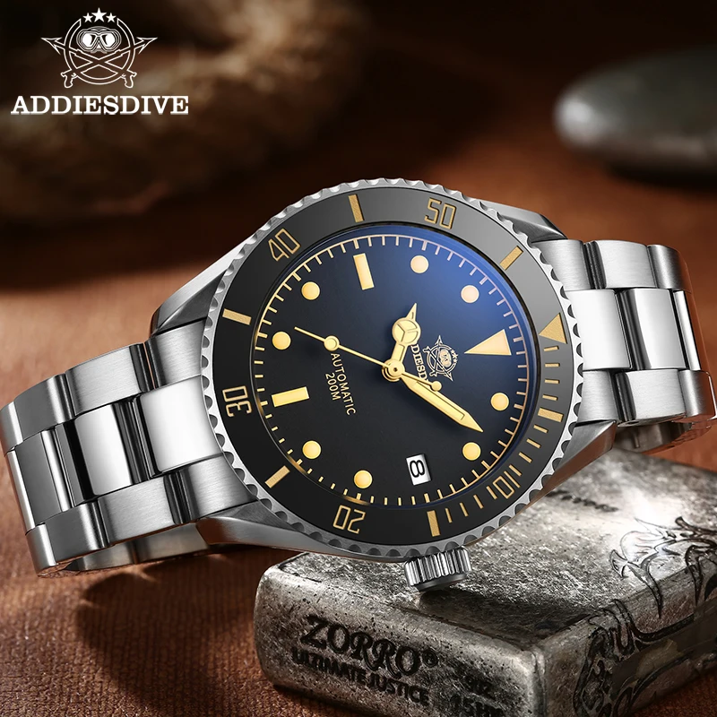 

Мужские автоматические часы Addies Dive 2101 NH35 наручные часы из нержавеющей стали с черным матовым циферблатом супер светящиеся часы для дайвинг...