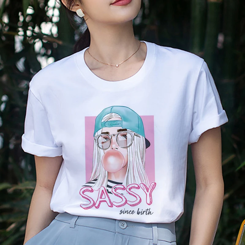 Новое поступление Женская белая футболка модная женская с принтом Белль