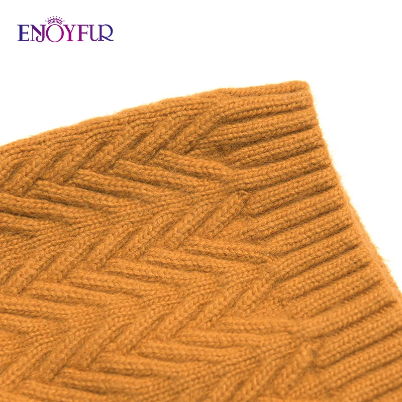 ENJOYFUR, женские зимние шапки, натуральный мех енота, помпон, шапка, Женская шерстяная вязаная шапка, для девушек, Skullies Beanies, теплая шапка Гравити Фолз