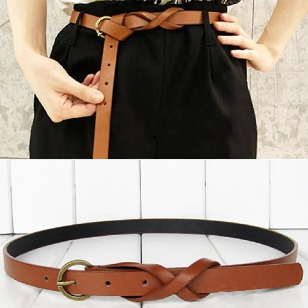 

New Women Belts Vintage Simple Thin Waist Belt Metal Buckle Faux Leather Belt Dress Decor Waistband Women belt