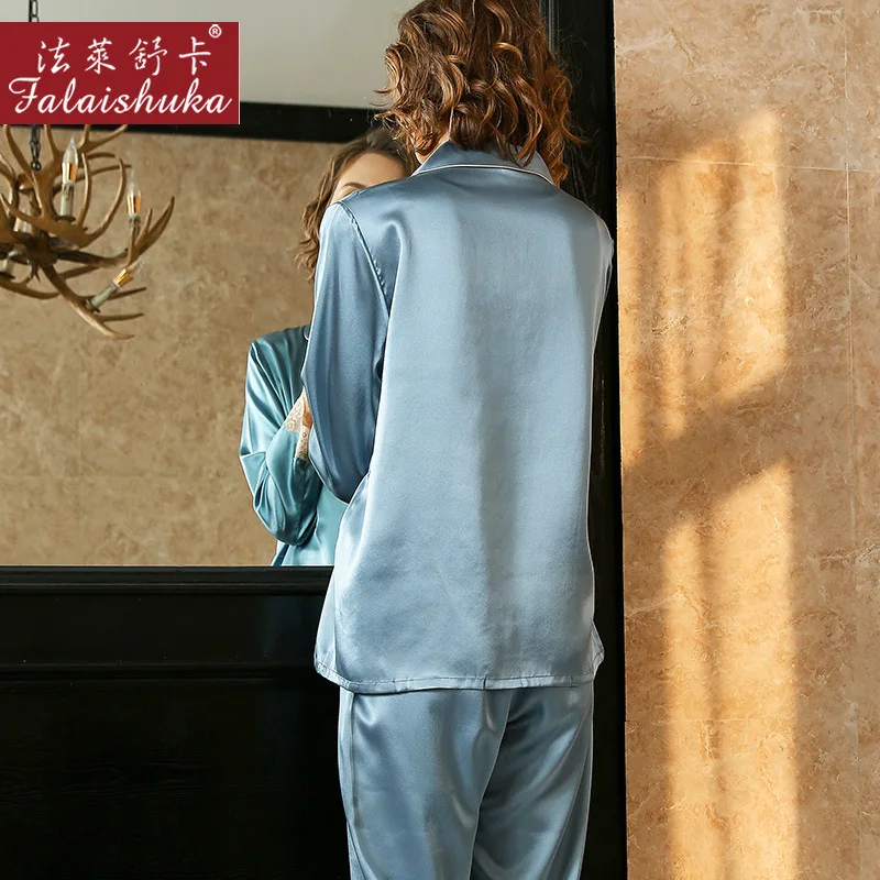 Quality 19 momme 100% natural silk pajamas sets women sleepwear long sleeves wedding Noble genuine silk pyjamas women T8226