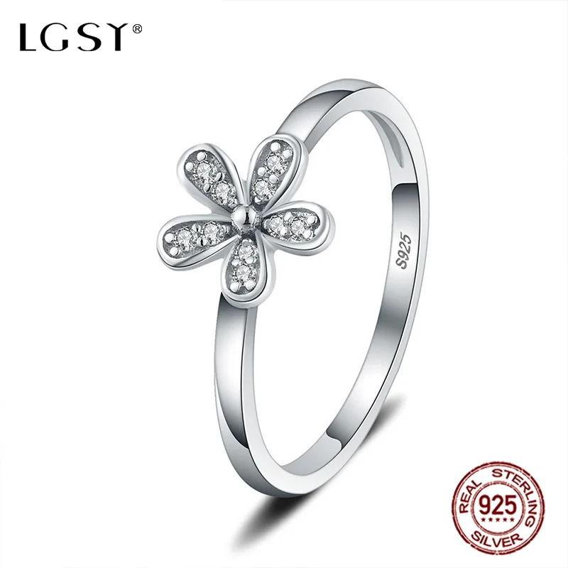 

LGSY Fashion Jewelry 925 Sterling Silver Rings Fine Jewelry Crystal Diamond Round Rings Flowers Design Female Finger Ring DR1011