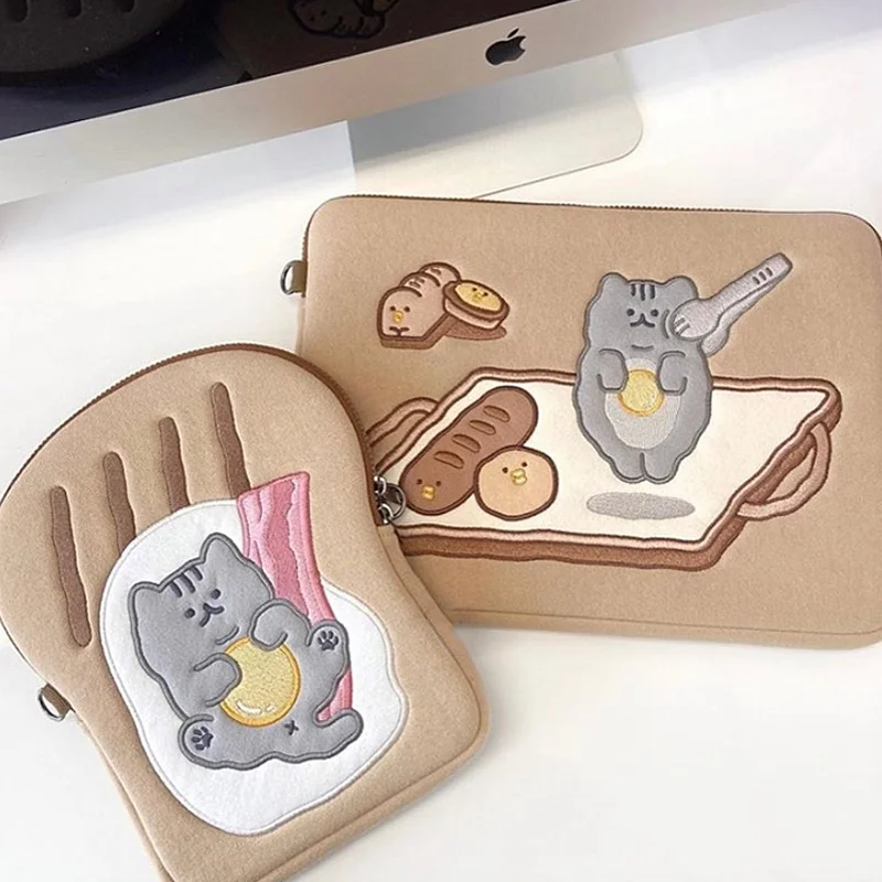 Korea Cute Toast Laptop Sleeve11 13 14 15 15.6 Inch Cover for Ipad Pro 11 12.9  ASUS Notebook Liner Bag Girls Case Storage Pouch