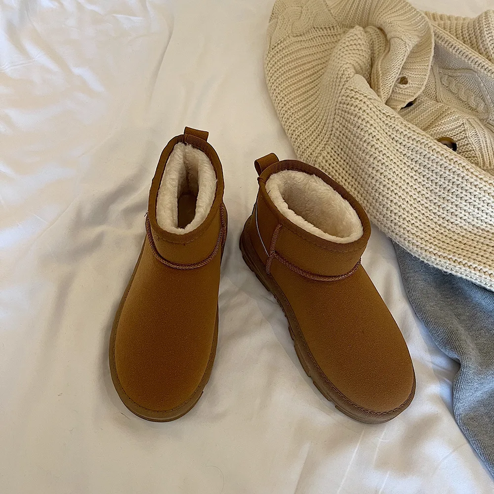 

Женские резиновые сапоги, сабо, платформа, плоский каблук, простая короткая плюшевая обувь из флока, женская резиновая обувь