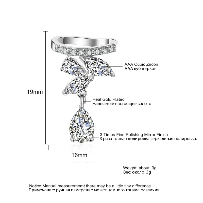 

UILZ Beautiful Fashion Leaf Ear Cuff Earrings Cubic Zirconia Clip Earring Women Elegant Crystal Floret Stud Jewelry Accessories