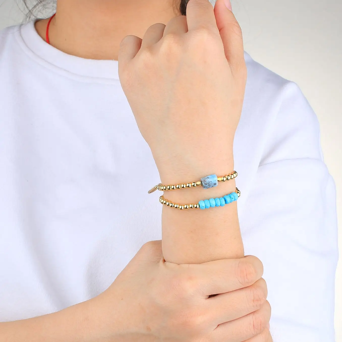 

KELITCH Gold Color Bracelets for Women Beads Charm Natural Stone Strand Bracelet Bangles Chain Jewelry Kpop Friends Boho