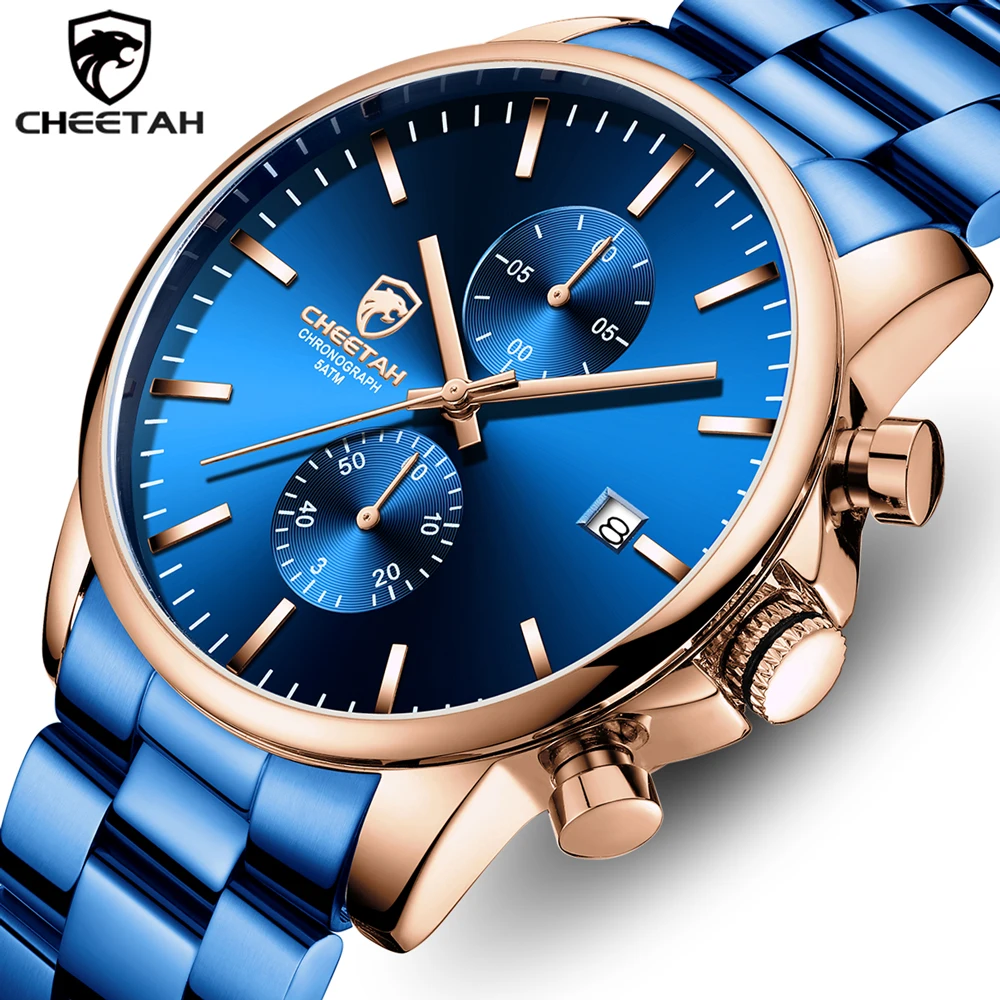 

Men Watch CHEETAH 2020 New Mens Fashion Quartz Watches Luxury Gold Blue Stainless Steel Chronograph Wristwatch Relogio Masculino