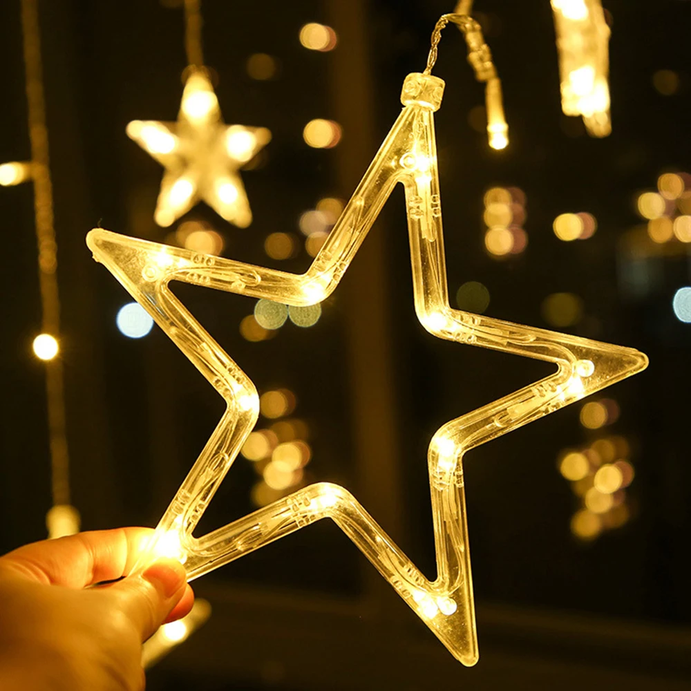 

LED Curtain Icicle String Lights 138 LEDs 12 Star Indoor Fairy Lamp Wedding DIY Twinkle Light Backdrops Decor Christmas Lighting