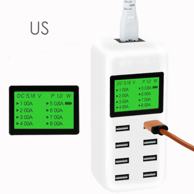 

8 Ports Smart USB Charger For Samsung iPhone iPad With LED Display Tablet Fast Charging 5V/8A Adapter Phone Universal