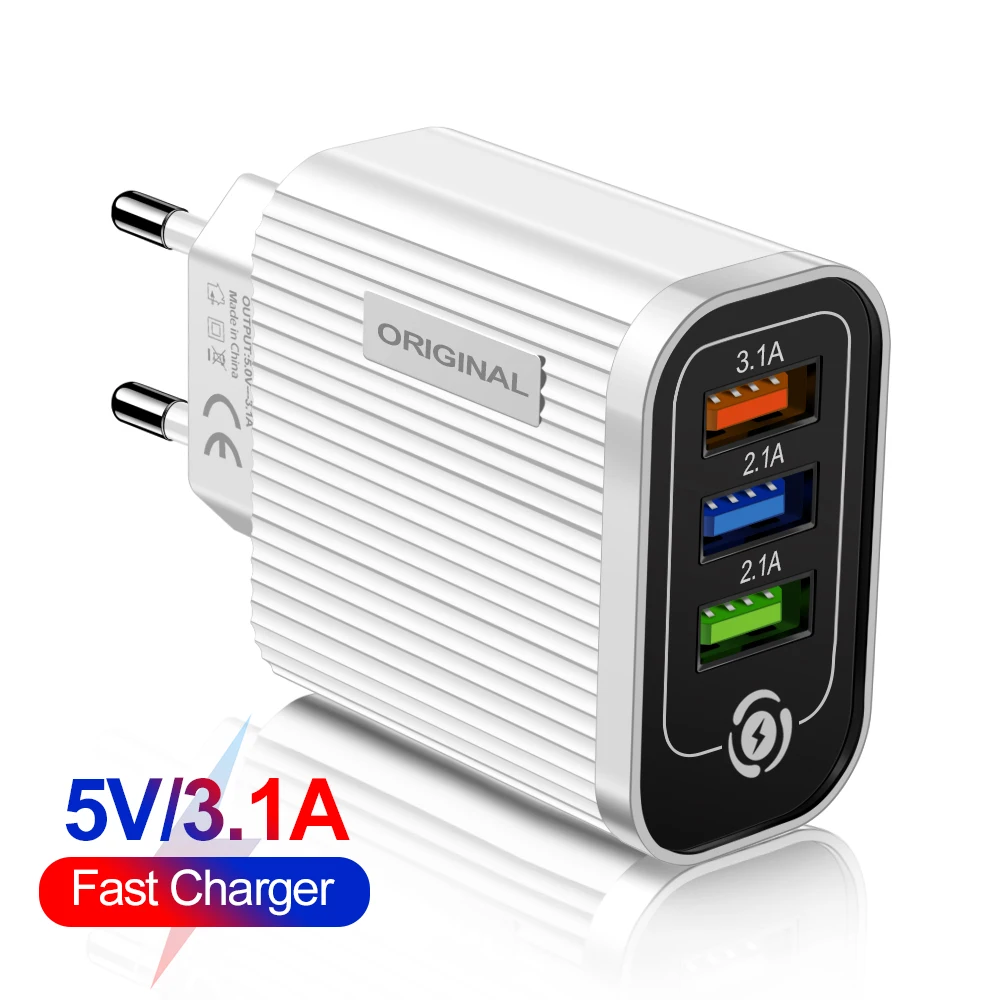 

3.1A 3 USB Fast Charger Universal Wall Quick Charge For iPhone 12 11 Samsung Xiaomi Huawei Mobile Phone Chargers Fast Charging