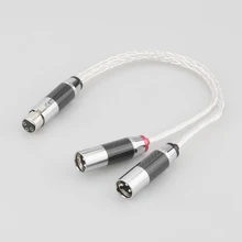 8AG Silver Plated XLR Male to Dual XLR Female Y Splitter 3Pin Balanced Microphone Cable Carbon Fiber Rhodium Plated XLR Plug HIF