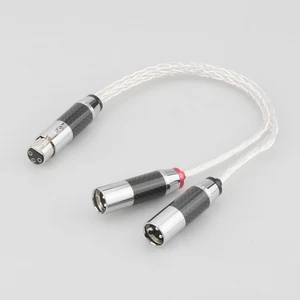 8ag silver plated xlr male to dual xlr female y splitter 3pin balanced microphone cable carbon fiber rhodium plated xlr plug hif free global shipping