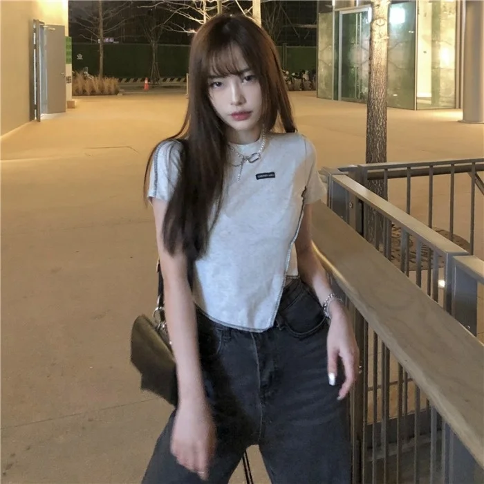 Футболка с коротким рукавом и открытым пупком для девушек | Женская одежда