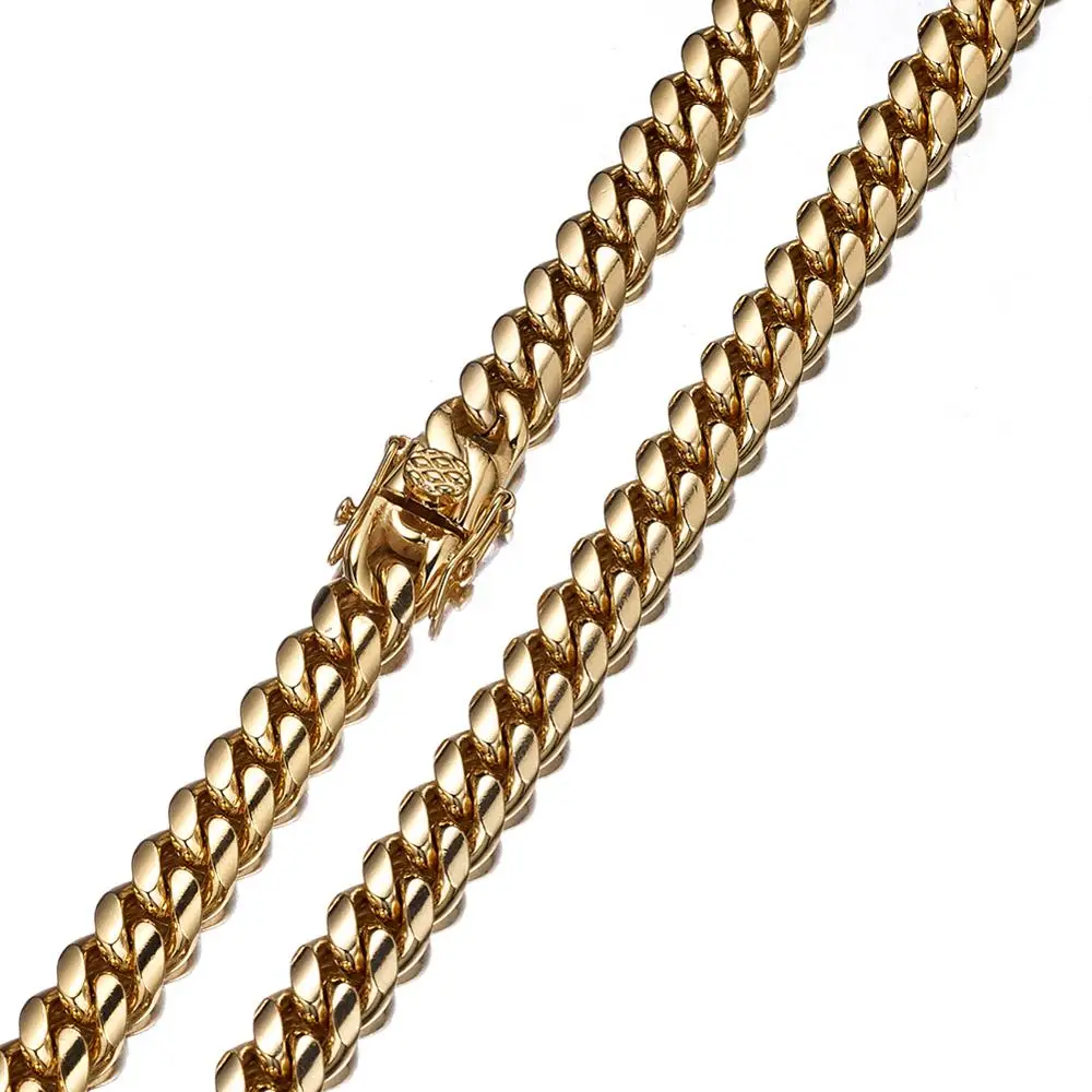 

10mm High Quality 316L Stainless Steel Gold Color Miami Cuban Curb Link Chain Mens Womens Necklace Or Bracelet Gift 7-40" Hot