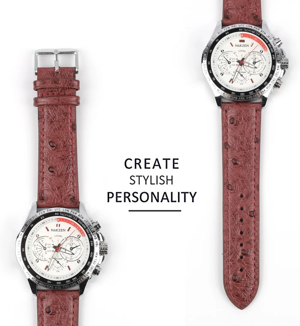 New Genuine Leather Retro Ostrich Pattern Watchbands18mm 20mm 22mm 24mm Black Coffee Brown Yellow Matte Leather Watch Strap