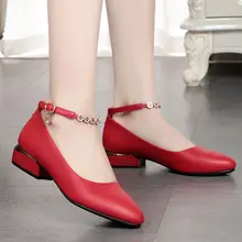 women fashion red pu leather high quality spring office shoes lady cute sweet black comfort square heel shoes (4)