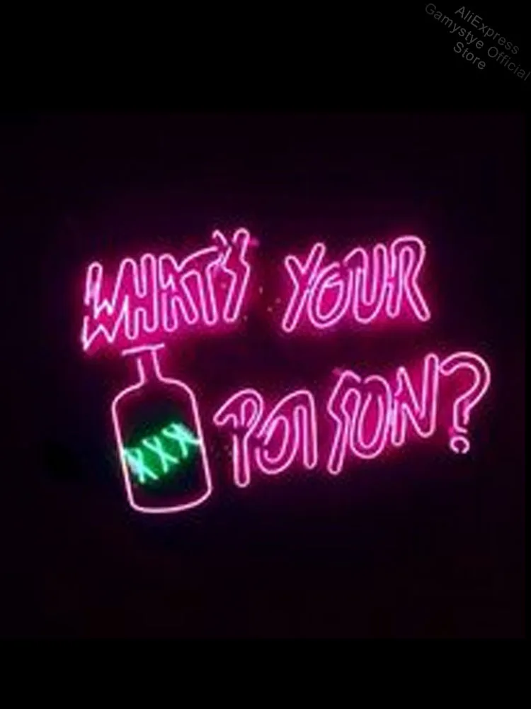 

Neon Sign For What is your Poison Lamp real glass tubes resterant home Windower decorate room light Neon Bar Lamp Enseigne Neon