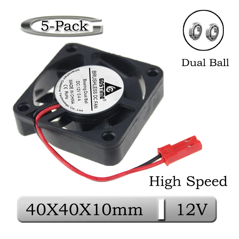 Buy 5 قطعة Gdstime DC 12V 40 مللي متر 40x40x10 مللي متر المزدوج الكرة عالية السرعة فرش البسيطة التبريد مروحة 40x10 مللي متر 4 سنتيمتر موصل من نوع جيه إس تي 3D طابع...