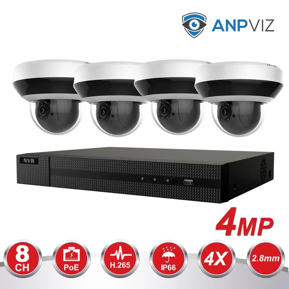 Hikvision OEM H.265 8CH POE NVR комплект видеонаблюдения Системы 4/6/8 шт. 4MP 4X зум камеры PTZ IP