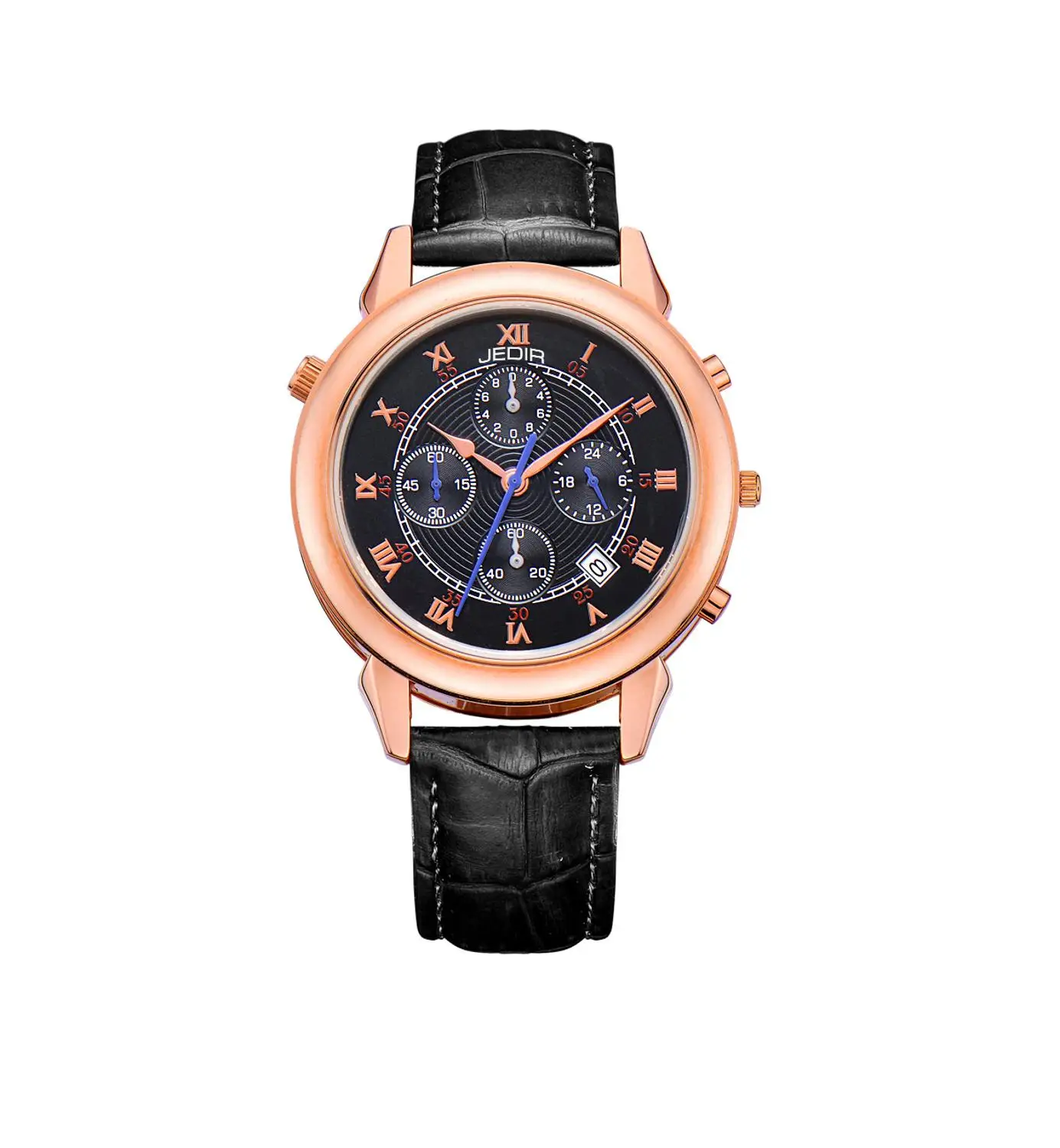 Мужские деловые часы JEDIR с отображением даты и кожаным ремешком кварцевые