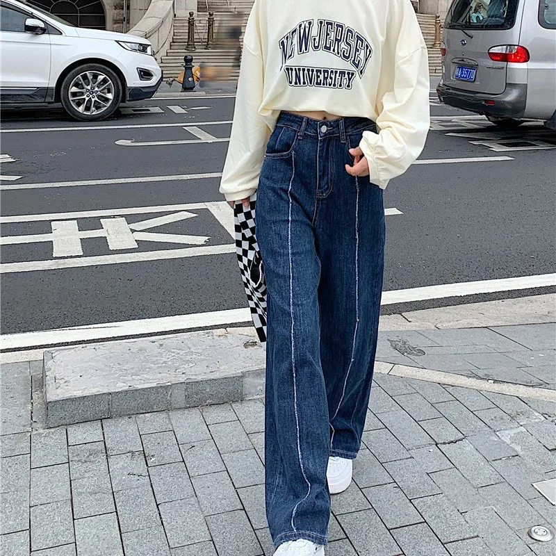 

Korean Fashion Men Wide Leg Jeans 2021 Autumn New Streetwear Straight Baggy Denim Pants Female Brand Trousers