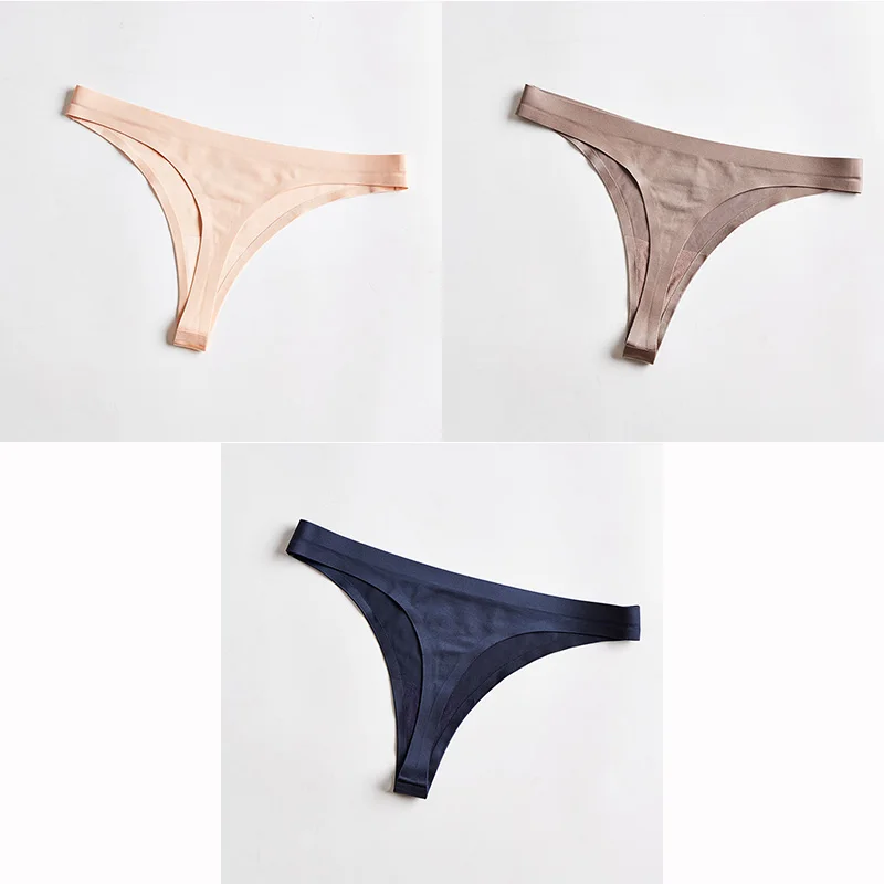 Skin Brown Blue 3 шт./партия, женские сексуальные трусики больших размеров, шелковые трусы со льдом, женское нижнее белье, трусики, Бесшовные стринги, женские трусики, Танга - Цвет: Skin Brown Blue