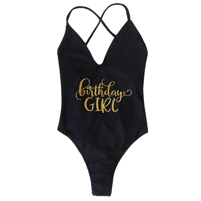 Цельный купальник для девочек на день рождения с золотым буквенным принтом