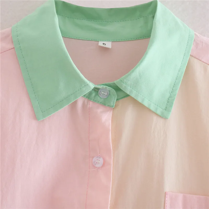 

Fashion Patchwork Shirt Women 2021 New Pocket Lapel Spliced Long Sleeve Shirts Spring Loose Casual Womens tops and Blouses