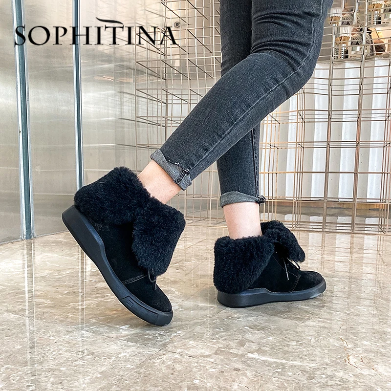 Женские теплые ботинки SOPHITINA зимние ручной работы из коровьей кожи на шнуровке с
