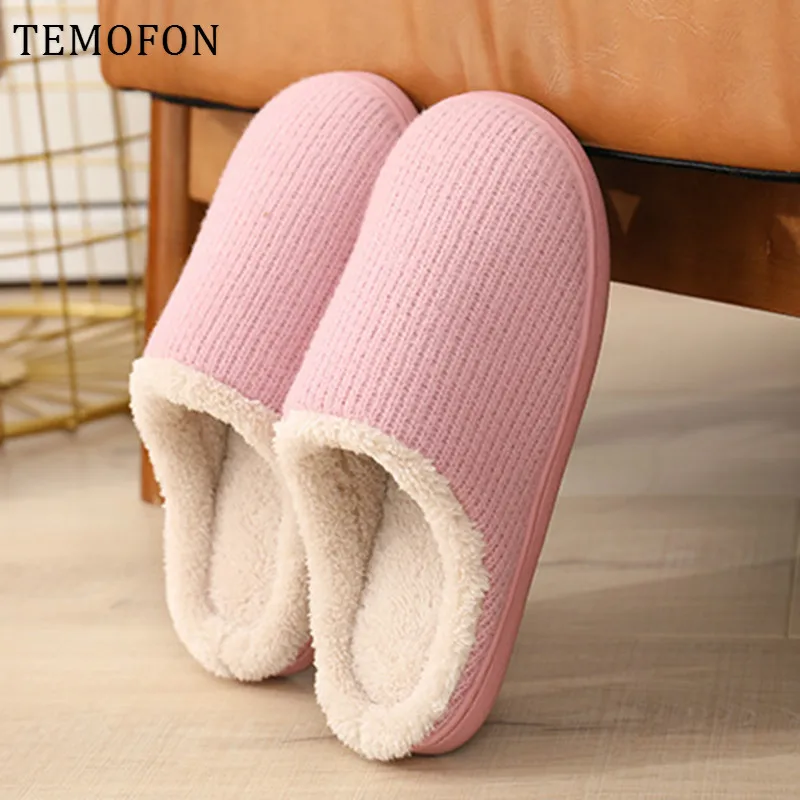 TEMOFON larger size women's slippers soft indoor shoes warm plush house for women female lovers winter HVT1322 | Обувь
