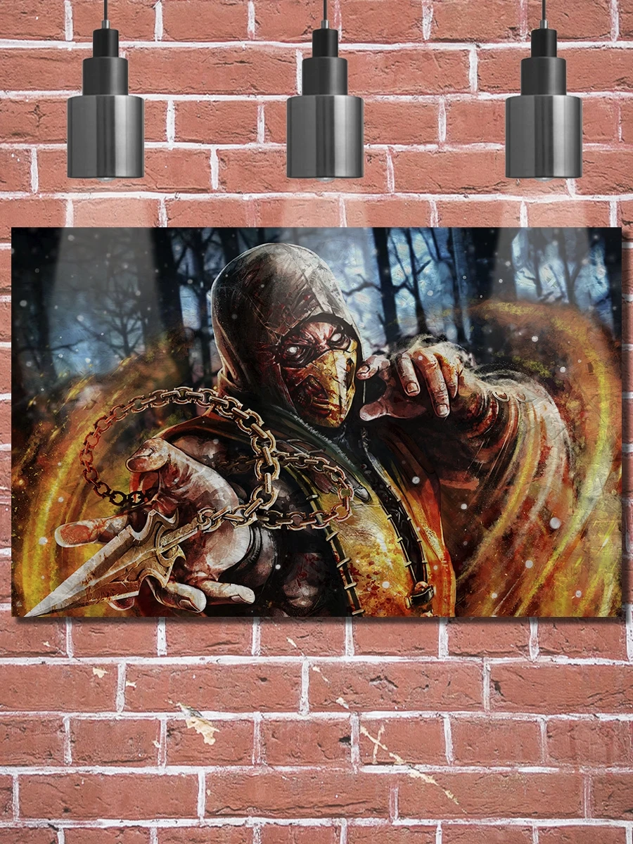 Картина на досках декор лофт материал ОСБ Mortal Kombat скорпион - 1836 | Дом и сад