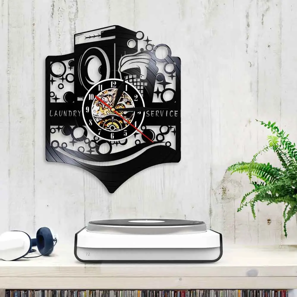 Стирка для бизнеса Настенный декор виниловая запись настенные часы современный