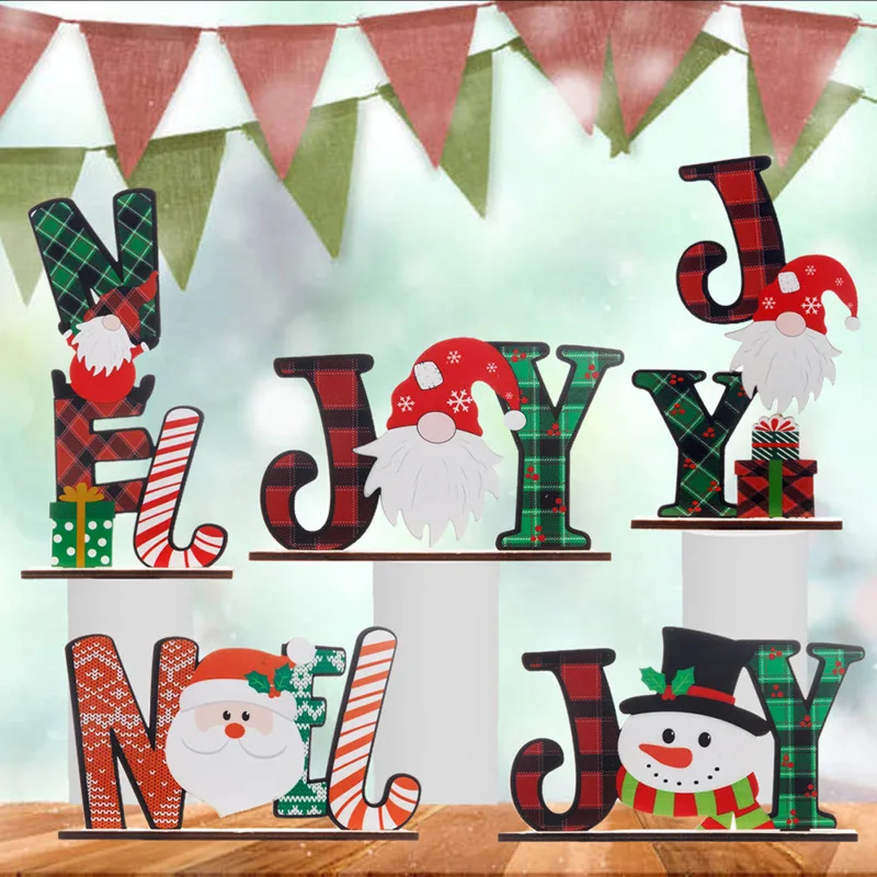 

New Christmas Decorations Wooden Ornaments Painted Letters Faceless Old Man Creative Desktop Christmas Ornaments
