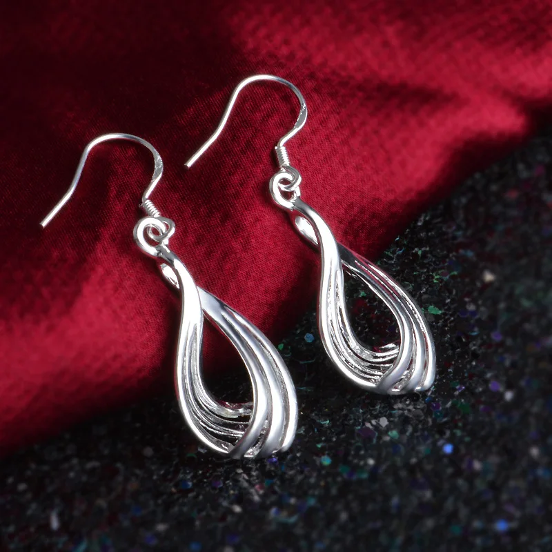 

New 925 Sterling Silver Earrings Fashion Elegant Woman Charm Twist Wavy line Drop Trendsetter Christmas Gifts Jewelry