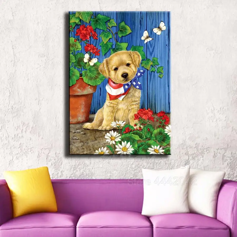 Ever Moment Diamond Painting Sitting Dog Flower Decoration For Home Cross Stitch Handmade Full Square Embroidery S2F2113 | Дом и сад