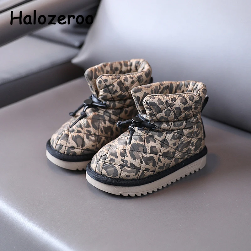 

Зимние водонепроницаемые ботильоны для маленьких девочек, теплые ботинки с леопардовым принтом, модные брендовые ботинки без шнуровки для ...