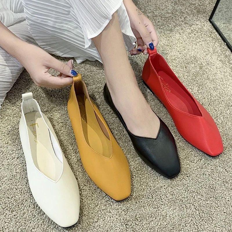 

Fashion Women Flat Shoe Autumn Solid Color Elegant Low-heeled Office Shoes 2021 Shallow Comfortable Casual Slip-on Woman Shoe