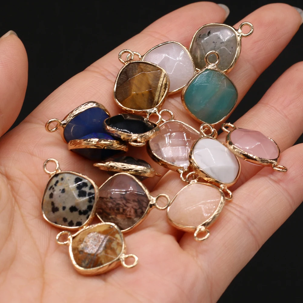 

5pc/lot Natural Stone Crystal Pendants Lapis lazuli Amazonites Double Hole Connectors for Jewelry Making Diy Necklace Bracelet