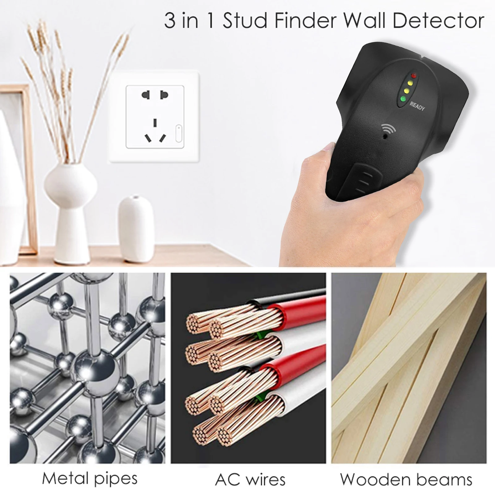 

3 In 1 Metal Detector Finder Wood Studs Detector 4 LED Lights Voltage Live Wire Detect Wall Scanner Wall Detector