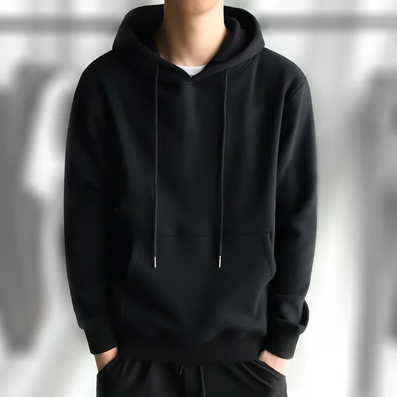 Удобная мужская толстовка с капюшоном чистый черный белый блестящий V-образный