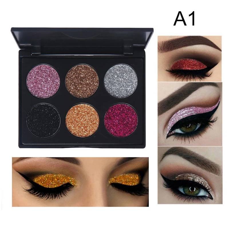 6 цветов Тени для век Палитра Золотой Шиммер тени Палетка Гламурная макияж