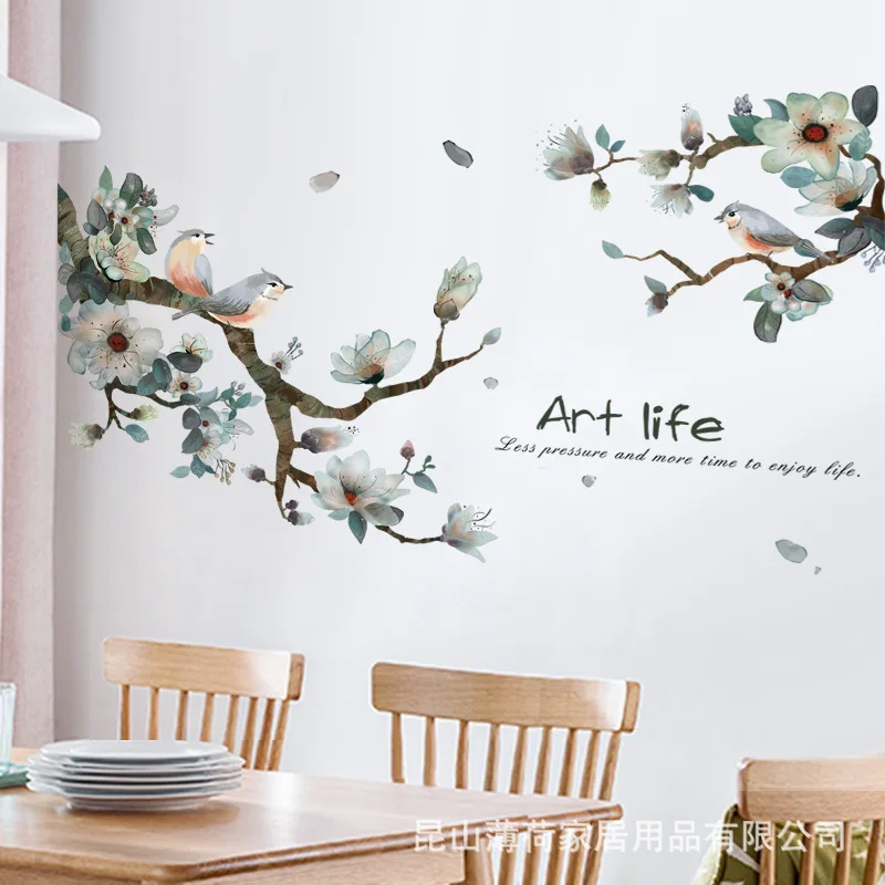 

High-Quality Art Life Flower Bird Branches Warm Wall Sticker Pvc for Living Room TV Wall Adhesive Wallpaper Home Decor large