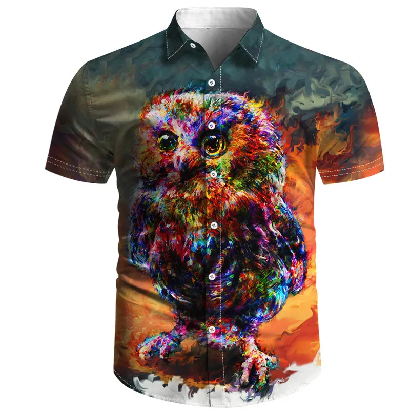 

The most fashionable owl print men's 3D shirt leisure beach Harajuku hip hop shirt 3D Print Shirt fine dyed cloth shirt