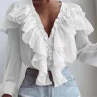 Блузка Женская шифоновая с длинным рукавом и V-образным вырезом, 40 #