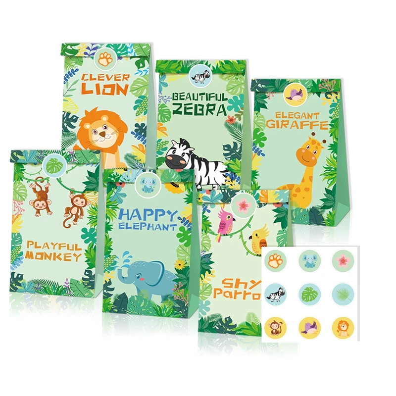 

12pcs/lot Jungle Theme Party Gift Box Candy Bags Jungle Birthday Baby Shower Decorations Packing Bag Jungle Theme Party Favor