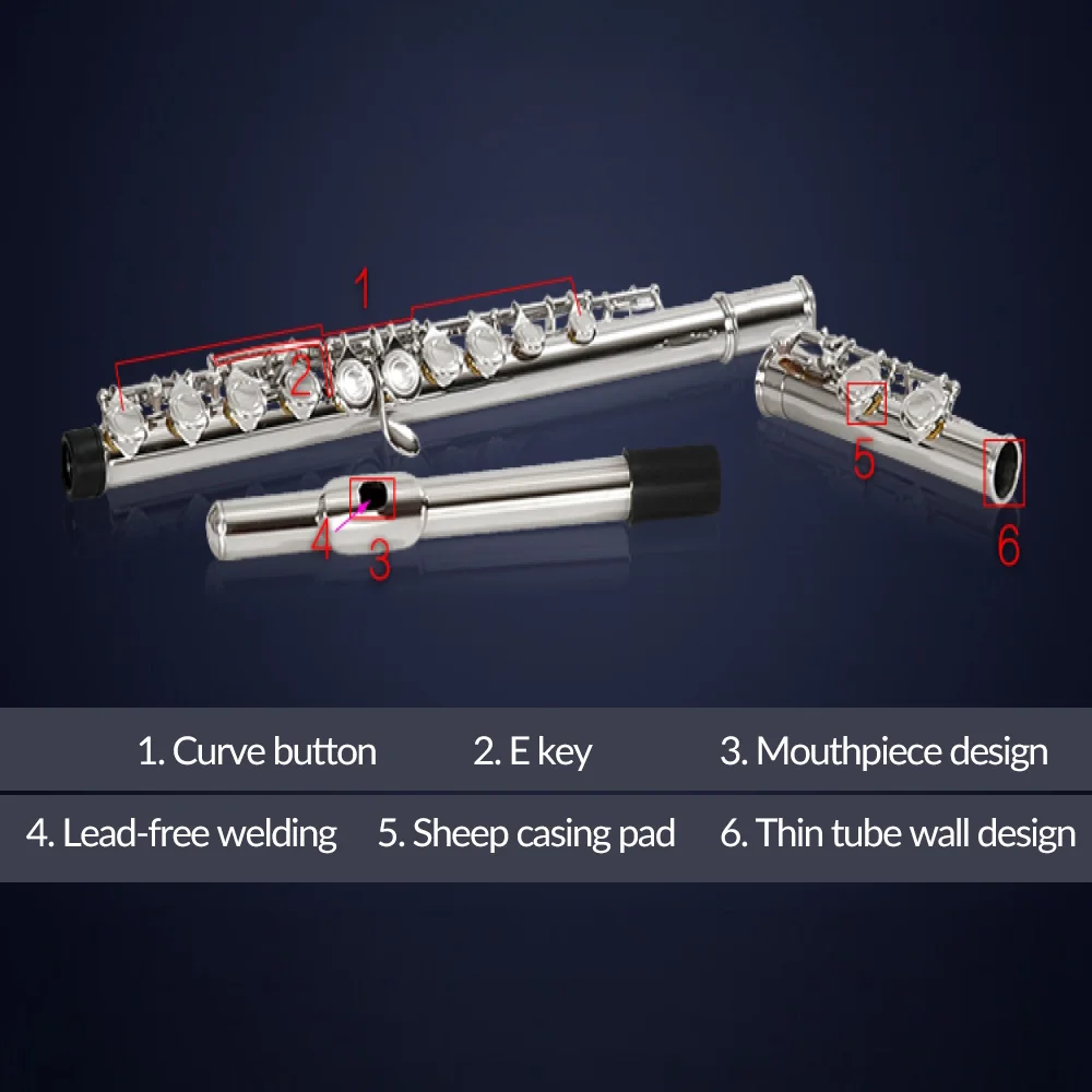 Флейта 16 hole E Key C Tail никелированный Серебряный инструмент для студентов