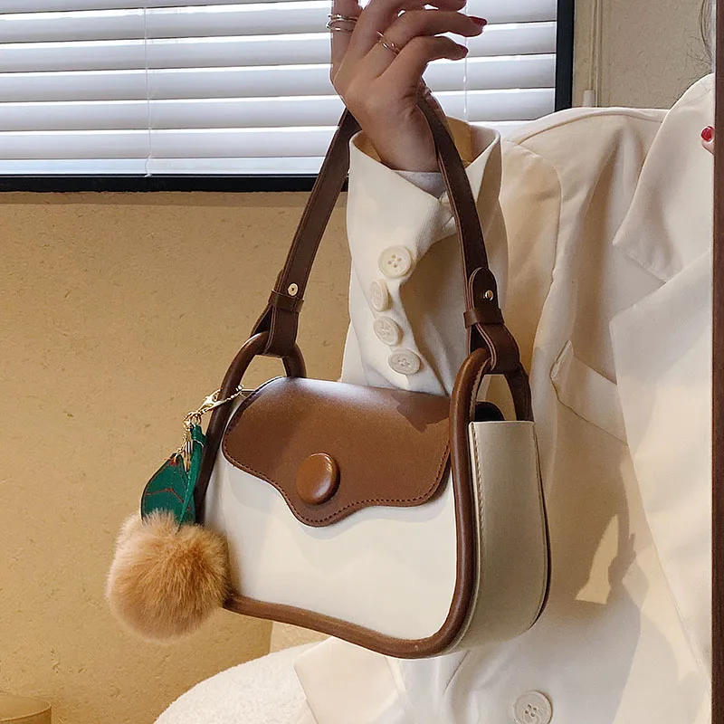 

FUNMARDI Retro Simple Shoulder Bag Pompom Leaf Pendant Crossbody Bag Phone Purses Underarm Bag Women Designer Handbag WLHB2654