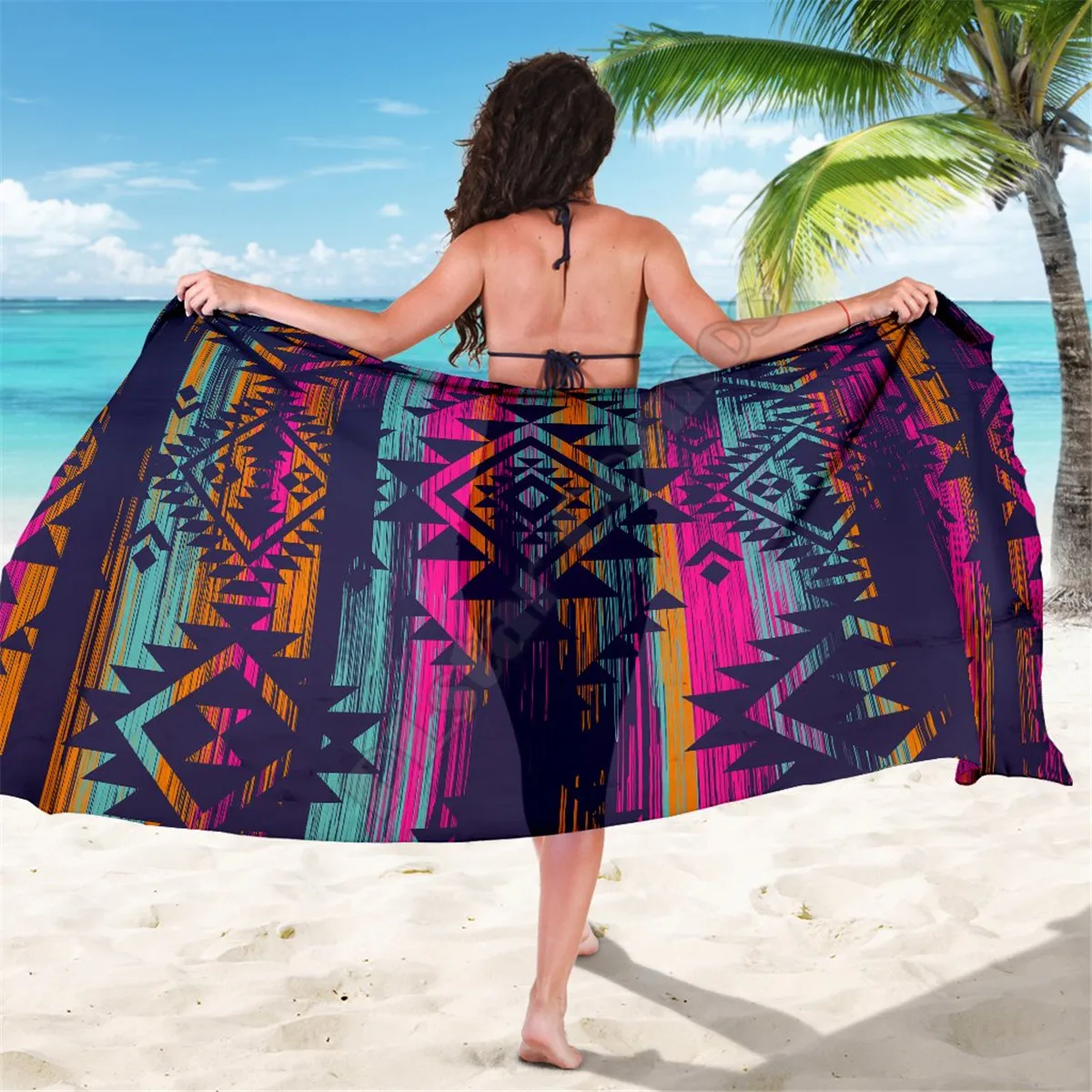 

Colorful Bohemian Aztec stripes Sarong 3D printed Towel Summer Seaside resort Casual Bohemian style Beach Towel