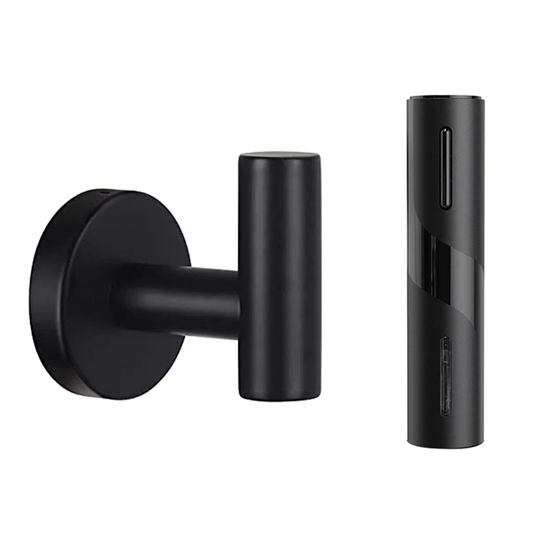 

4 Pcs Wall Towel Hooks Bathroom Matte Black Robe Hook & 1 Pcs Electric Wine Bottle Opener, with Aluminum Foil Cutter